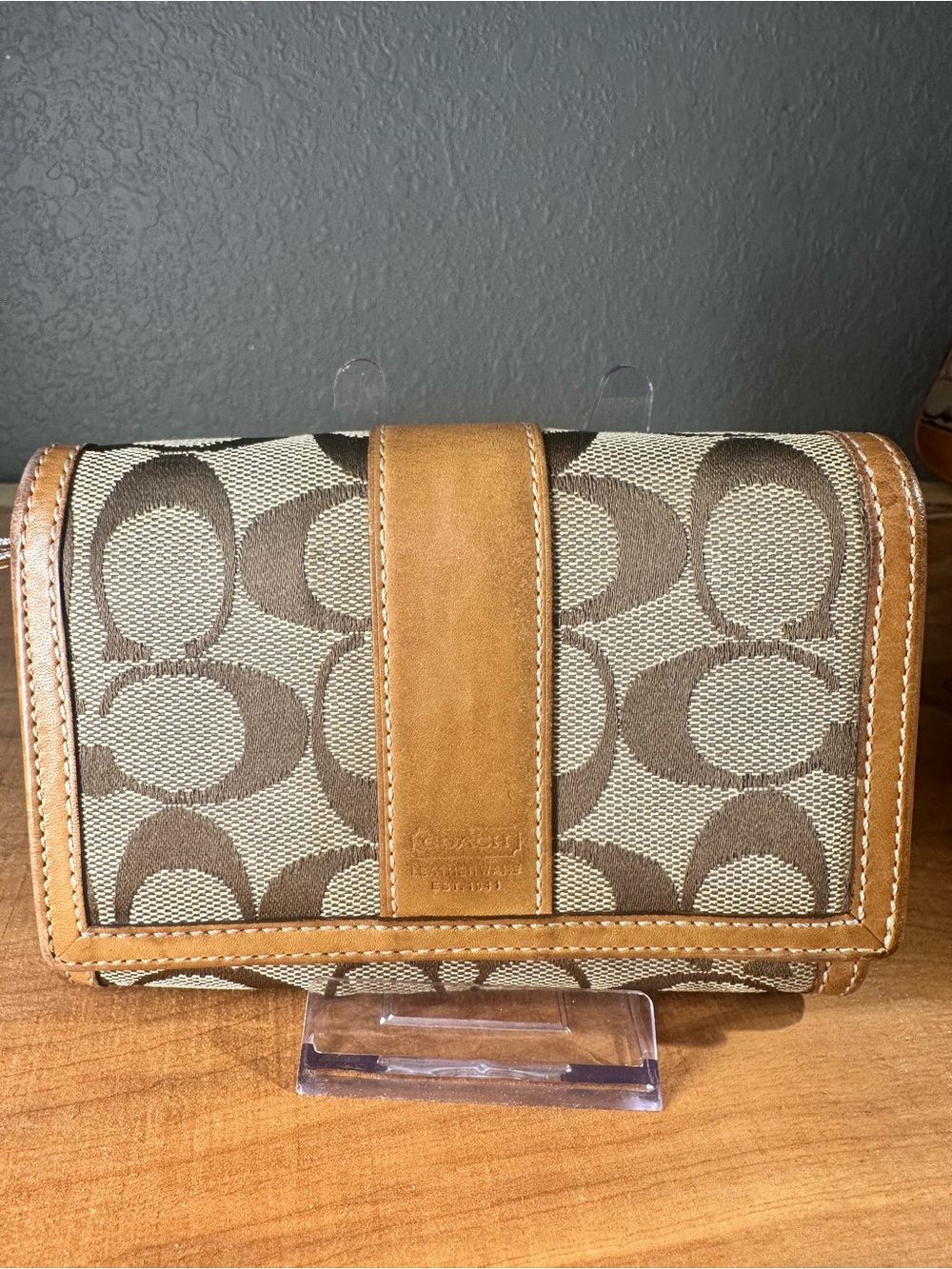 Y2K Coach Signature Continental Wallet Khaki Brown Canvas Leather